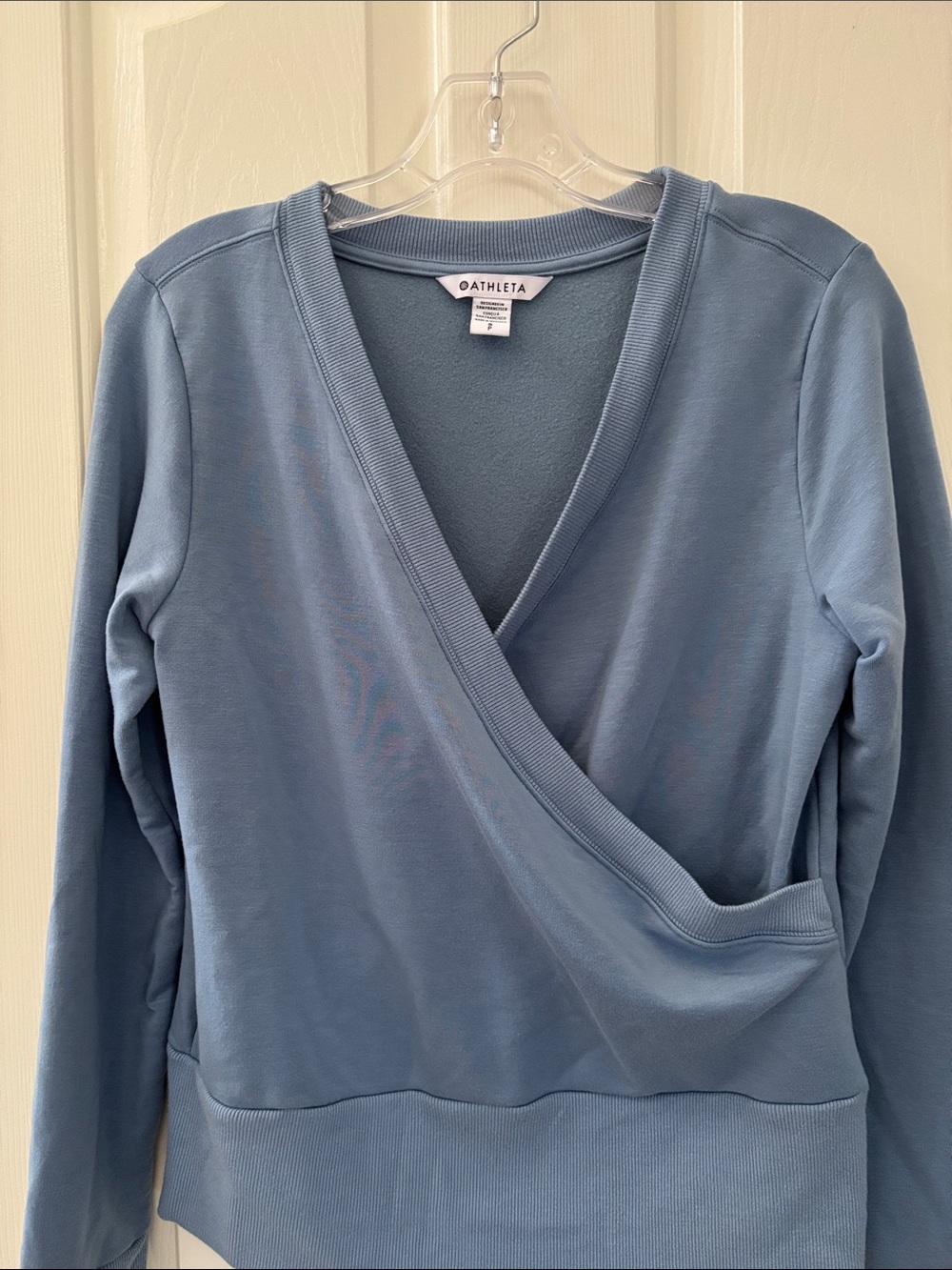 Athleta Blue Super Soft Recharge Wrap Front Top Size Small - Picture 3 of 10